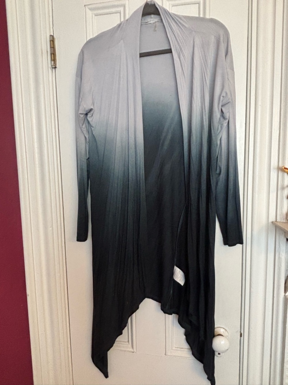 Light Gray to Indigo Ombre Open-Front Drape Cardigan Blazer